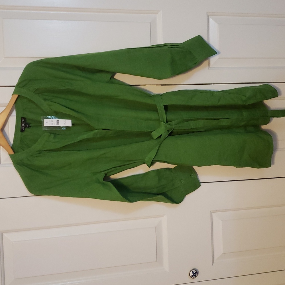 J. Crew Green Long Sleeve Belted Tunic Dress